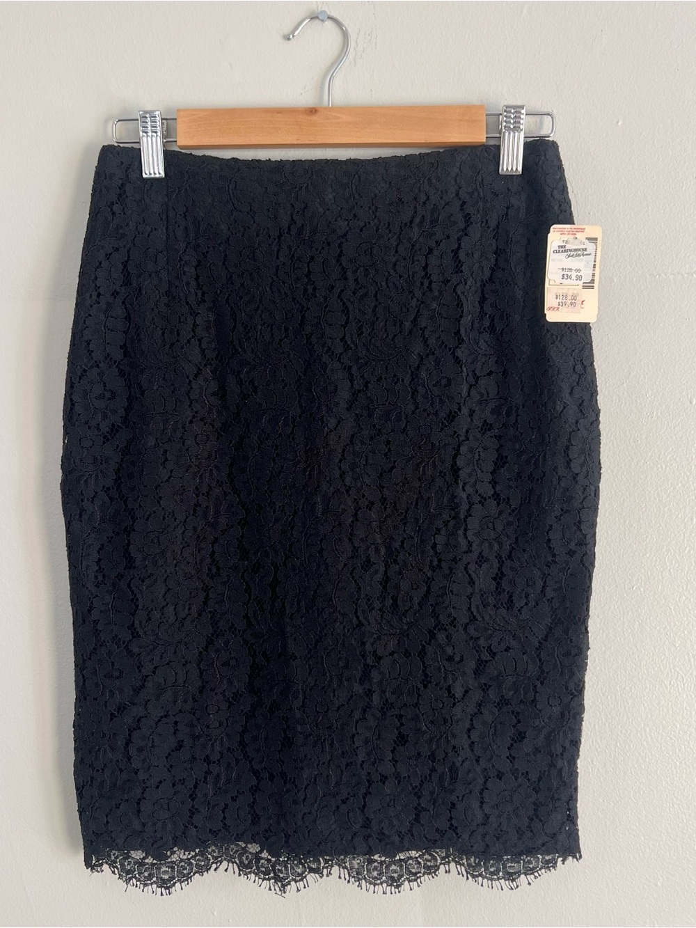 Deadstock 80’s Saks Fifth Avenue black lace pencil skirt coquette gothic office
